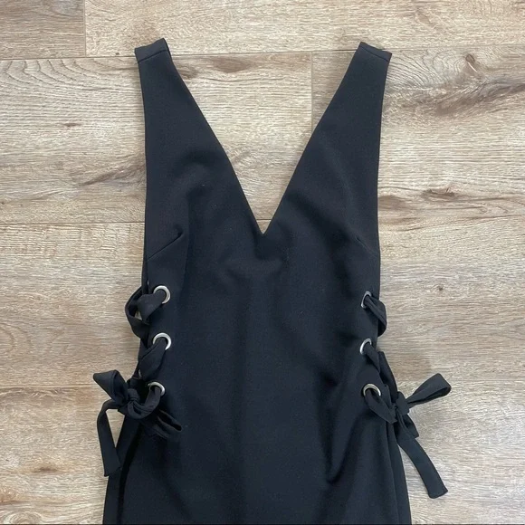 Lace Up Sides Black Mini Dress - Picture 3 of 4